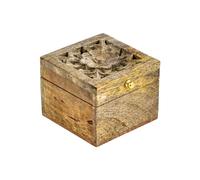 Marrakech - Scatola portaoggetti con coperchio in legno, dimensioni 10 cm, decorazione boho, per conservare gioielli, in legno massiccio intagliato a mano, ideale come confezione regalo per donne