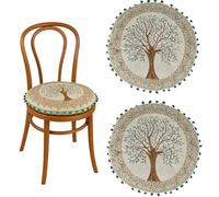 Marrakech - Set di 2 cuscini per sedia, colore marrone, rotondi, 40 cm, in cotone ricamato con motivo albero della vita, per sala da pranzo, balcone, decorazione