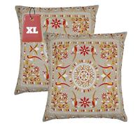 Marrakech - Set di 2 federe per cuscino, 50 x 50 cm, in cotone, ricamate come decorazione per il soggiorno, sulla poltrona e sul divano, colore rosso