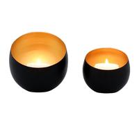 Marrakech - Set di 2 portacandele decorative in metallo, 12 cm, colore nero e oro, portacandele Juju come decorazione da giardino, soggiorno, tavolo