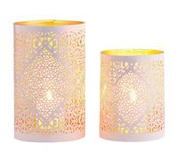 Marrakech - Set di 2 portacandele in stile boho, 20 cm, colore bianco e oro, portacandele Yazim come decorazione estetica per il soggiorno