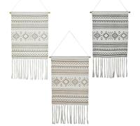 Marrakech - Set di 3 arazzi boho Calegora, 45 x 85 cm, decorazione da parete in macramè, beige, nero, grigio, decorazione da parete per soggiorno, camera da letto, corridoio, ufficio, arte da parete