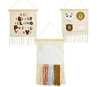Marrakech - Set di 3 decorazioni da parete per cameretta dei bambini e cameretta dei bambini, 50 cm, fatti a mano con animali, lettere e nuvola arcobaleno, decorazione da parete boho scandinava, in