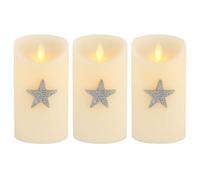 Marrakech - Set di 3 tappi per candele in argento, 6 x 6 cm, per corona dell'Avvento, candele e portacandele come motivo decorativo a forma di stella, decorazione natalizia, per l'Avvento