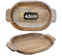 Marrakech - Vassoio da portata in stile boho, ovale, in legno, 42 x 25 cm, piatto da portata Kahla come decorazione da tavolo per cucina e soggiorno, vassoio da colazione vintage, naturale, per camera
