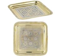 Marrakech - Vassoio decorativo orientale Ramadan, rettangolare, in ottone, 28 cm, colore: Oro