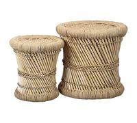 Marrakesch Orient & Mediterran Interior Benita ssh-002-gr-ssh-002-kl - Set di 2 sgabelli da giardino in bambù, ø 36 cm e 30 cm, ideale in giardino, terrazza e balcone, beige - naturale, grande, colore