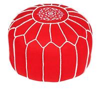 Marrakesch Pouf Tondo Seduta in Cotone Chems Rosso ø 45cm Senza Imbottitura | Cuscino di Seduta da Terra Cuscini Orientale | Sgabello a Pedale Ricamato Come Decorazione Orientale