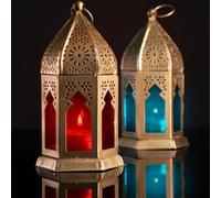 MARRAKESCH - Set di 2 lanterne orientali Geda da da 16 cm, lanterne per esterni come decorazione per balcone o per interni come davanzale della finestra Ramadan