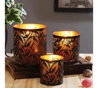 MARRAKESCH - Set di 3 portacandele orientali in metallo, 14 cm, colore: Nero/Oro