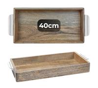 Marrakesch - Vassoio decorativo da portata rettangolare in legno, 40 x 20 cm, piatto da portata Kahide come decorazione da tavolo per cucina e soggiorno, con manici in alluminio