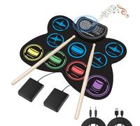 Marrilley - Set di batterie elettroniche, 9 cuscinetti auricolari per pratica della batteria con jack per cuffie, macchina per cuscinetti a rullo per altoparlante integrato, pedali della batteria
