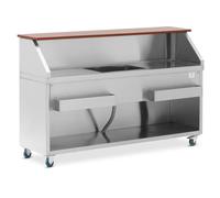 Marrone, Argento metallizzato Banco per cocktail mobile - Con contenitore per ghiaccio e portabottiglie - Bancone da 180 cm effetto legno - Royal Catering