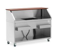 Marrone, Argento metallizzato Banco per cocktail mobile - Con contenitore per ghiaccio e portabottiglie - Bancone da 150 cm effetto legno - Royal Catering