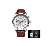 (Marrone Argento) Orologio da uomo alla moda in acciaio nero, con doppio display digitale, cronografo sportivo,