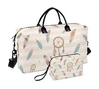 Marrone Bianco A Righe Boho Dreamcatcher Piuma Decorativo Grande Carry On Aeroporto Borsa Grande Borsa da Palestra con Borsa Da Toilette per Viaggio Impermeabile Bolsa de lona para