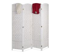 Marrone | Bianco Separe 4 Pannelli 176x180 Paravento Divisorio Corda Intrecciata