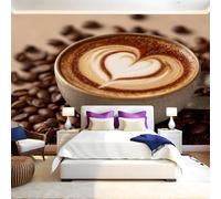 Marrone Carta da parati Caffè e tazza Fotomurali Murale 300x210 cm TNT Decorazione da Muro Poster Gigante Carta per Pareti Soggiorno Camera da Letto Sala TV Divano