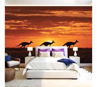 Marrone Carta da Parati Tre canguri al tramonto Fotografica 3D Effetto 400x280 cm TNT Murale Decor da Muro Soggiorno Camera da Letto Sala Cucina Camera dei Bambini