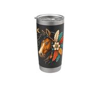 Marrone Cavallo Boho Floreale Piuma Luna Spirito Belle Donne Bicchiere termico in acciaio inox doppia parete