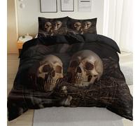 Marrone Copripiumino 140 x 200 cm,Oscuro Orrore Teschio Stampato Set Letto Matrimoniale Anallergico Completo in Microfibra con Cerniera - 1 Copripiumini + 2 Federa 50 x 75 cm