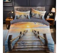 Marrone Copripiumino Una Piazza e Mezza 250x200 cm Passeggiata di Sunset Beach Set Biancheria da Letto Confortevole Microfibra Cotone Traspirante con Cerniera e 2 Federe
