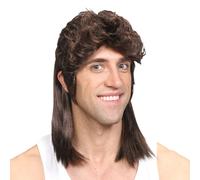 Marrone Mullet Hillbilly Costume Parrucca Morbido Rock Heavy Metal 70s 80s Nuovo