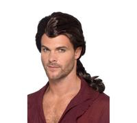 Marrone Parrucca Pirata Benjamin Martin Marauder Coda Uomo Costume Lungo