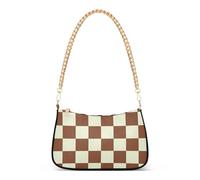 Marrone Scacchiera Quadrati Bianco Casual Borsa Hobo Donne Tote Borse Quotidiano Signore Borsa a Tracolla Floreale Chiusura con Cerniera