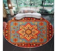 Marrone Scuro Tappeti Rotondi Soggiorno Divano Tappeto Rotondo Stampa Retrò Americano Geometrico Antiscivolo e Lavabile in Lavatrice Interno Tappetino Diametro 60 cm