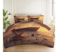 Marrone Set Copripiumino Stampato, 100% Microfibra Sogno Spiaggia Barca Biancheria da letto reversibile Per Ragazzi Ragazze - 1 Copripiumino 140 x 200 cm + 2 Federe 50 x 75 cm Lunga Durata