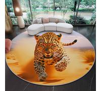 Marrone Tappeti Rotondi Soggiorno Divano Tappeto Rotondo Stampa Deserto Animali Leopardo Antiscivolo e Lavabile in Lavatrice Interno Tappetino Diametro 90 cm
