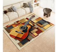 Marrone Tappeto Camera da Letto 140 x 200 cm Chitarra di musica rock retrò Tappeto Salotto Antiscivolo per Soggiorno Camera da Letto Cameretta, Moderno Tappeto Lavabile in Lavatrice