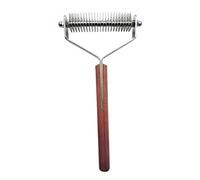 Mars Coat King Rastrello spelafili doppio largo per cani e gatti, in acciaio inox, con manico in legno, prodotto in Germania, 23 lame