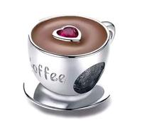 Mar's Design's - Charm tazza da caffè con cuore, regali originali da donna, in argento Sterling, regali per la tua sposa originali, ciondoli Pandora, Taza con Cristal, Argento sterling, Argento