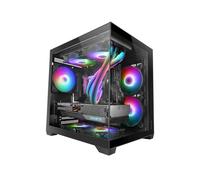 MARS GAMING MC-VIEW2, Case Gaming MicroATX, Doppio Vetro Temperato Continuo Senza Cornice, 1x Ventola FRGB Posteriore 120mm, Supporto Raffreddamento Liquido fino 240mm, Struttura Doppia Camera, Nero