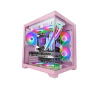 MARS GAMING MC-VIEW2, Case Gaming MicroATX, Doppio Vetro Temperato Continuo Senza Cornice, 1x Ventola FRGB Posteriore 120mm, Supporto Raffreddamento Liquido fino 240mm, Struttura Doppia Camera, Rosa