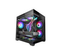 Mars Gaming MC-VIEW2, Case MicroATX, Vetro Temperato Doppio, 1x Ventola FRGB 120mm, Raffreddamento 240mm, Camera Doppia, Nero