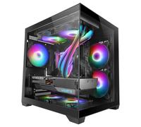 MARS GAMING MC-VIEW2, Case Gaming MicroATX, Doppio Vetro Temperato Continuo Senza Cornice, 1x Ventola FRGB Posteriore 120mm, Supporto Raffreddamento Liquido fino 240mm, Struttura Doppia Camera, Nero