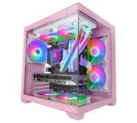 MARS GAMING MC-VIEW2, Case Gaming MicroATX, Doppio Vetro Temperato Continuo Senza Cornice, 1x Ventola FRGB Posteriore 120mm, Supporto Raffreddamento Liquido fino 240mm, Struttura Doppia Camera, Rosa