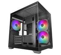 Mars Gaming MC-VIEW3, Case PC MicroATX, Vetro Temperato Panoramico, 3x Ventole ARGB 120mm, Doppia Camera, Supporto Raffreddamenti Liquidi fino a 240mm, Mini-tower Compatto con USB-C, Nero