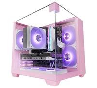 MARS GAMING MC-VISIONM, Case Gaming Compatto MicroATX, Triplo Vetro Temperato, Struttura Doppia Camera, Supporto Raffreddamento Liquido fino a 240mm, Mini-Tower PC con Ampia Capacità Interna, Rosa