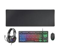 Mars Gaming MCP-RGB3, Lingua francese, Pack RGB Tastiera Fixed, Mouse Flow 3200 dpi, Cuffie Over-Ear, Tappetino XXL, Nero