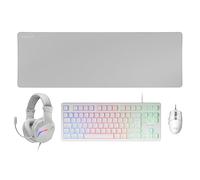 Mars Gaming MCP-RGB3, Lingua francese, Pack RGB Tastiera Fixed, Mouse Flow 3200 dpi, Cuffie Over-Ear, Tappetino XXL, Bianco