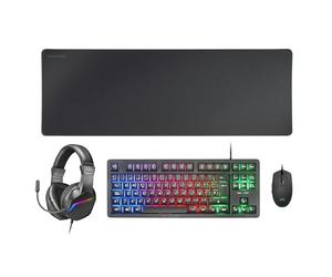 Mars Gaming MCP-RGB3, Lingua francese, Pack RGB Tastiera Fixed, Mouse Flow 3200 dpi, Cuffie Over-Ear, Tappetino XXL, Nero