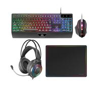 Mars Gaming MCP124PRO, Francese, Combo Gaming 4in1, Tastiera RGB H-Mech con Poggiapolsi, Mouse RGB 3200DPI e Switches HUANO, Cuffie FRGB, Tappetino Nanotessile 36x26cm, Multipiattaforma, Nero