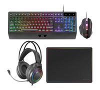 Mars Gaming MCP124PRO, Francese, Combo Gaming 4in1, Tastiera RGB H-Mech con Poggiapolsi, Mouse RGB 3200DPI e Switches HUANO, Cuffie FRGB, Tappetino Nanotessile 36x26cm, Multipiattaforma, Nero