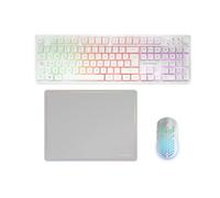 Mars Gaming MCPWX, Combo Gaming Senza Fili, Tecnologia DualPro Link 2.4GPRO, Tastiera Completa FRGB con Controllo Multimediale + Mouse RGB 3200DPI + Tappetino Antiscivolo 360x260mm, Bianco, Spagnolo