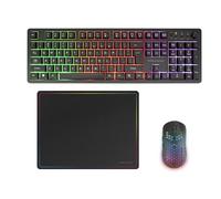 Mars Gaming MCPWX, Combo Gaming Senza Fili, Tecnologia DualPro Link 2.4GPRO, Tastiera Completa FRGB con Controllo Multimediale + Mouse RGB 3200DPI + Tappetino Antiscivolo 360x260mm, Nero, Inglese US