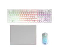 Mars Gaming MCPWX, Inglese US, Combo Gaming Senza Fili, Tecnologia DualPro Link 2.4GPRO, Tastiera Completa FRGB con Controllo Multimediale + Mouse RGB 3200DPI + Tappetino Antiscivolo 360x260mm, Bianco